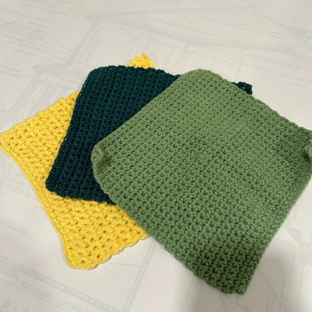 100% Cotton Handmade Washcloths - Set of 3